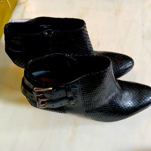 New size 9 Amalia black double buckle leather booties.
